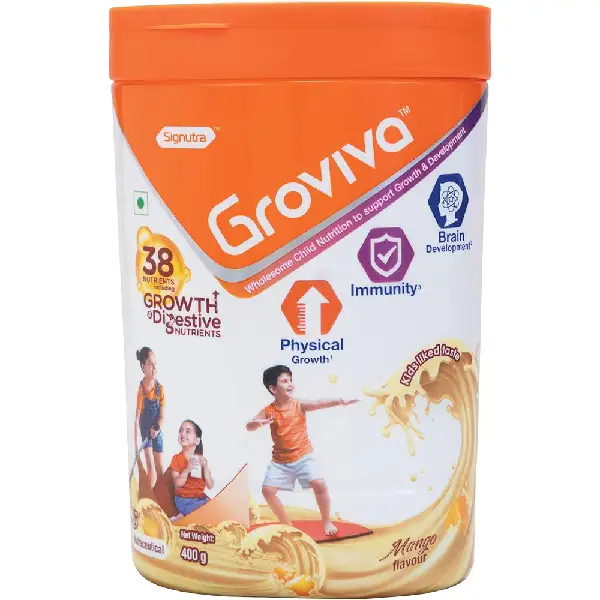 Groviva Child Nutrition for Physical Growth, Brain Development & Immunity | Flavour Mango Powder